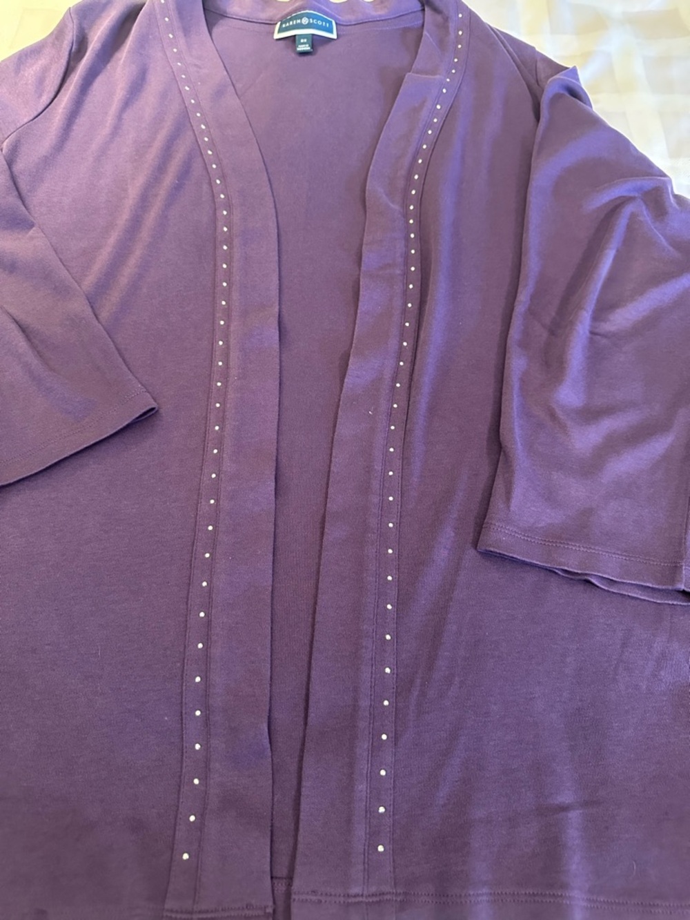Karen Scott Purple Open-Front Cardigan w/Bling - Picture 2 of 6